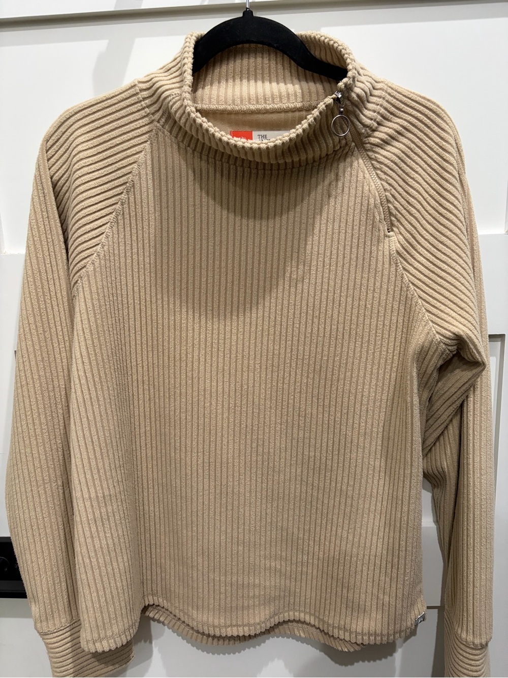 Cozy Ribbed Funnel Neck Pullover in Taupe